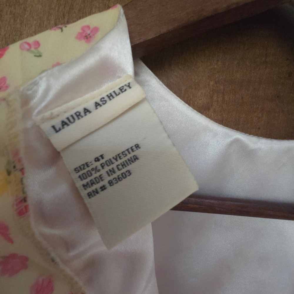 Laura Ashley Girls Yellow Pink Floral Pleated Empire Waist Dress 4T Sleeveless - Picture 3 of 7